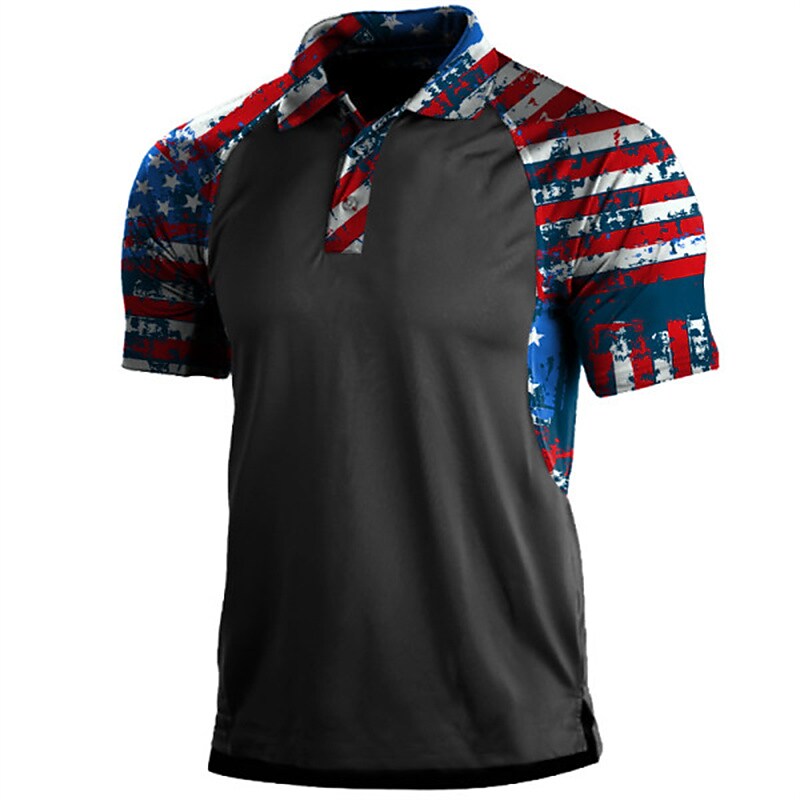 Men's  National Flag Turndown 3D Button-Down Short Sleeve Polo Shirt