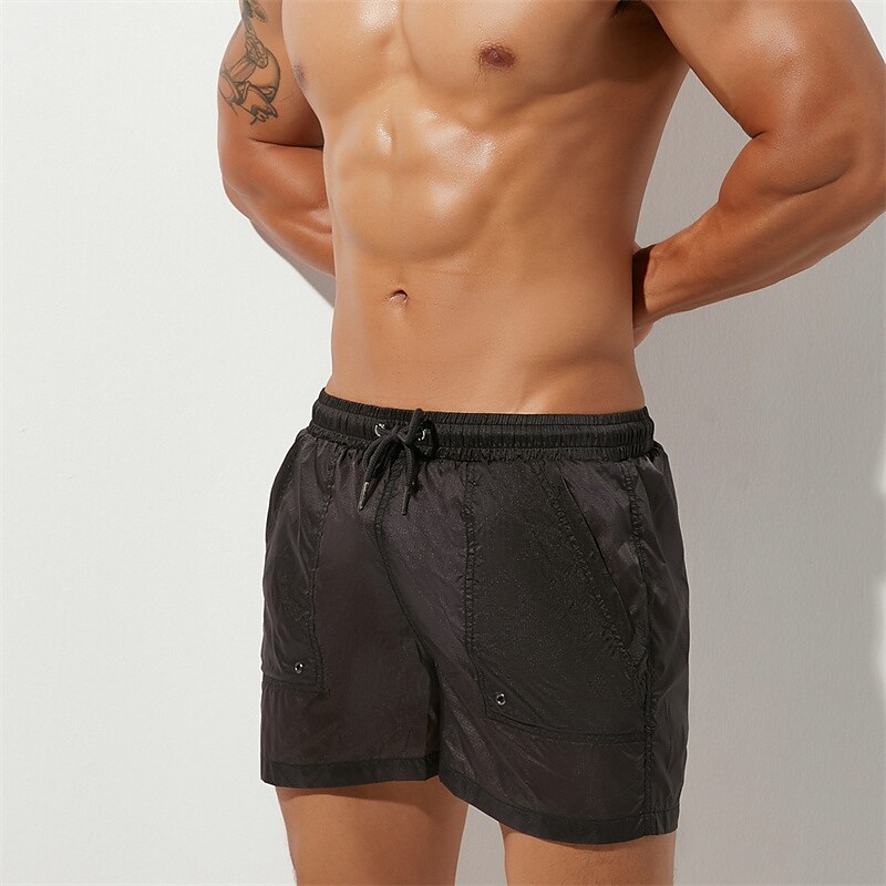 Men's Sport Runing Swimming Pockets Drawstring Lightweight Breathable Solid Color Shorts 