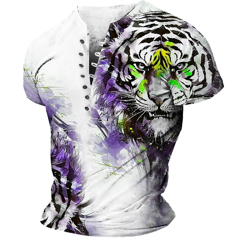 Men's Outdoor Street Sports Fashion Comfortable Breathable 3D Print Short Sleeve Henley Shirt