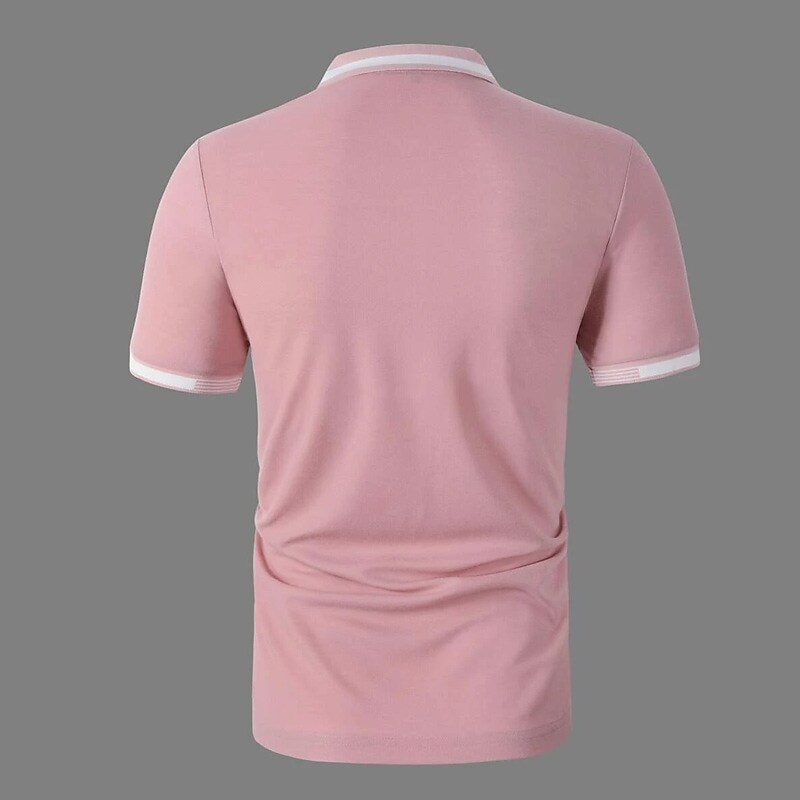 Men's Casual Classic  Fashion Basic Color Block Button Short Sleeve Polo Shirt 