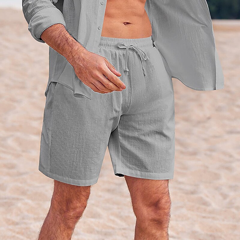 Men's Drawstring Elastic Waist Plain Comfort Breathable Outdoor  Linen / Cotton Blend  Shorts