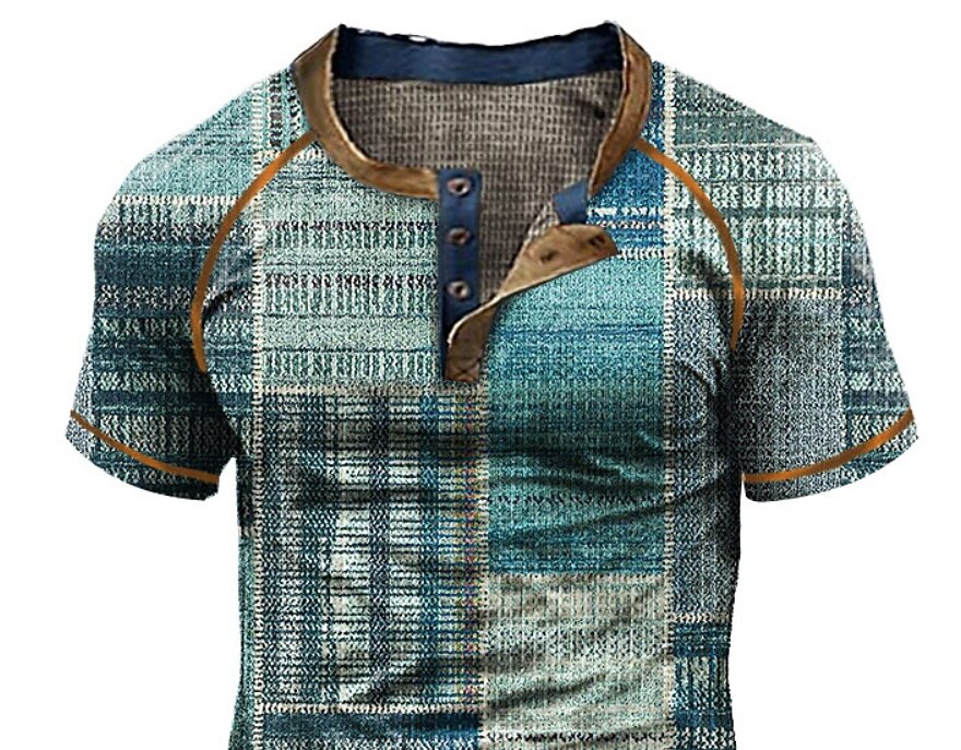 Men's Outdoor Street Casual Daily Breathable Comfortable Light Short Sleeve Print Henley Shirt