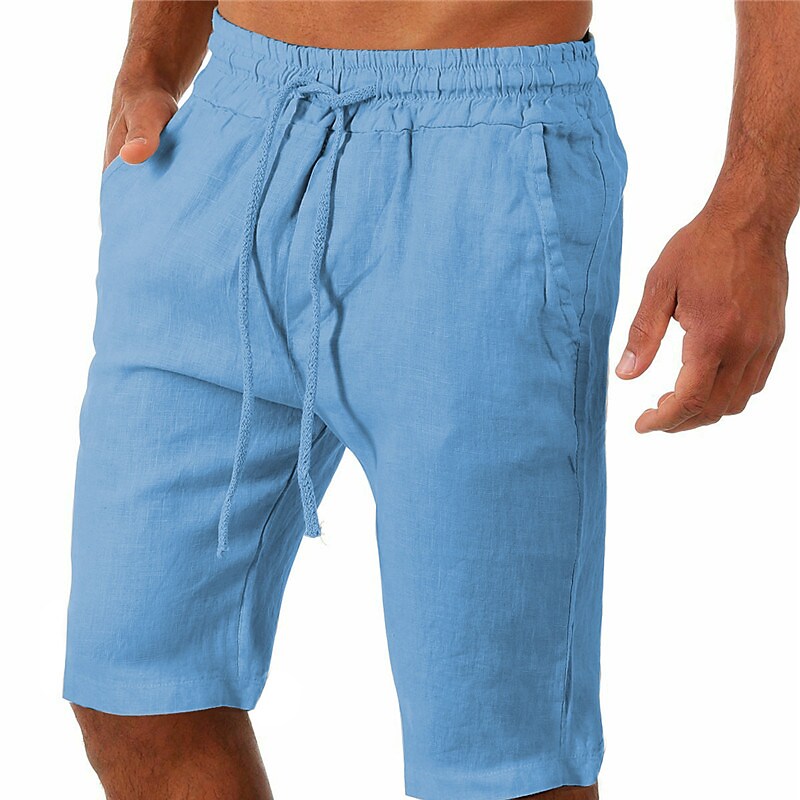 Men's Side Pockets Drawstring Moisture Wicking Yoga Fitness Gym  Loose Linen Shorts 