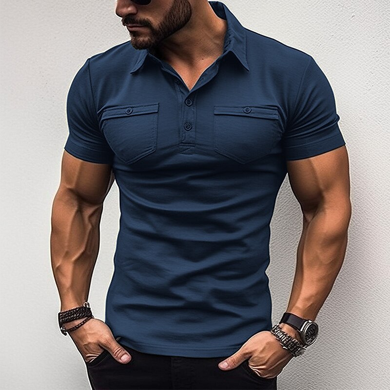 Men's Casual Holiday Lapel  Basic Plain Classic Short Sleeve Polo Shirt 