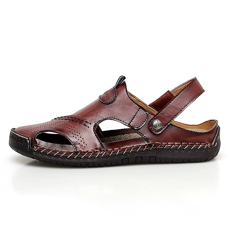 Men's Sandals Comfort Shoes Slingback Sandals Casual Outdoor Daily Upstream Shoes Cowhide Breathable Waterproof Non-slipping Light Brown Dark Brown Black Summer