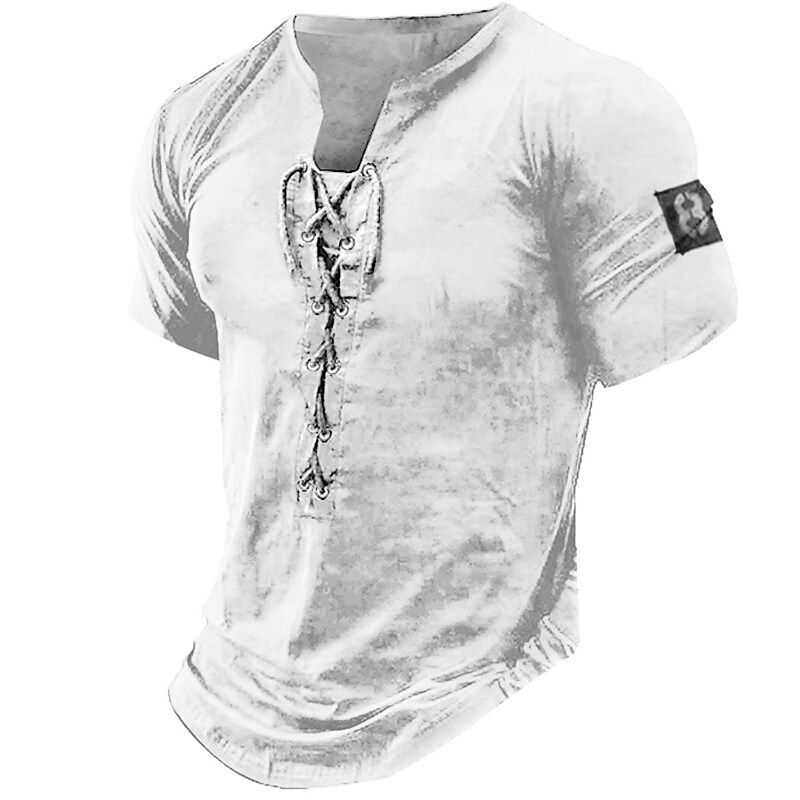 Men's Graphic Number 3D Print  Lace up Short Sleeve Henley Shirt 