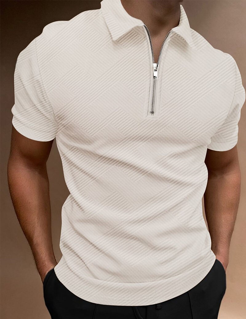 Men's Outdoor Golf Street Casual Breathable Comfortable Light Plain Zip Short Sleeve Polo Shirt