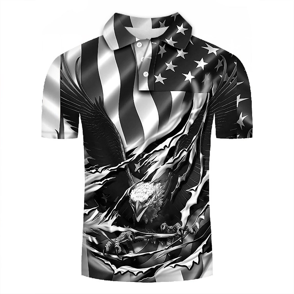 Men's Graphic Prints Eagle American Flag National Flag   Button-Down Short Sleeve Polo Shirt