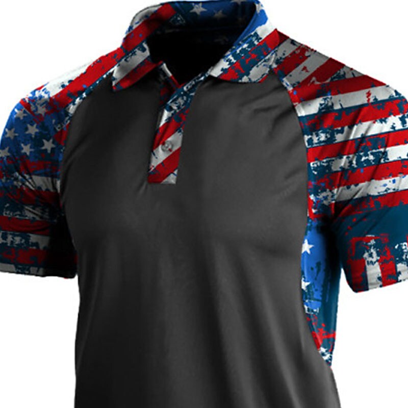 Men's  National Flag Turndown 3D Button-Down Short Sleeve Polo Shirt