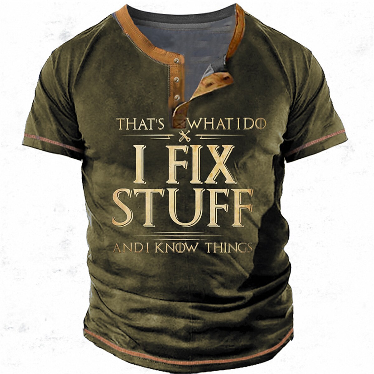 Men's I Fix Stuff and Know Things  Short Sleeve Henley Shirt