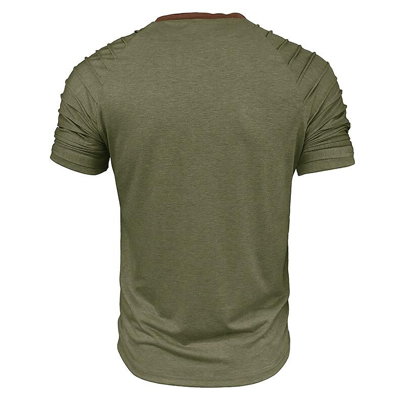 2023 Men's Color Matching Short Sleeved Henley Shirt