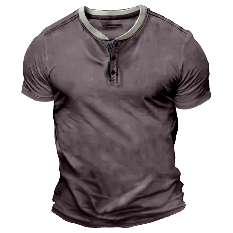 Men's Plain  Basic Short Sleeves Henley Shirt