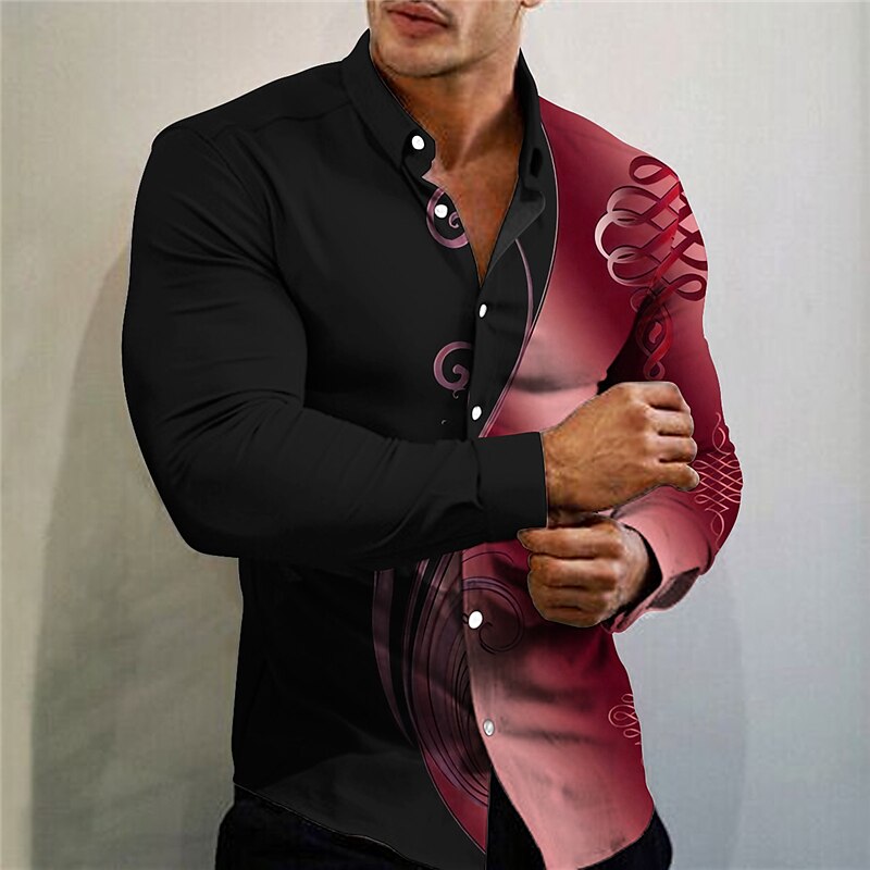 Men's Outdoor Street Fashion Casual Breathable Comfortable Button Light Print Long Sleeve Shirt