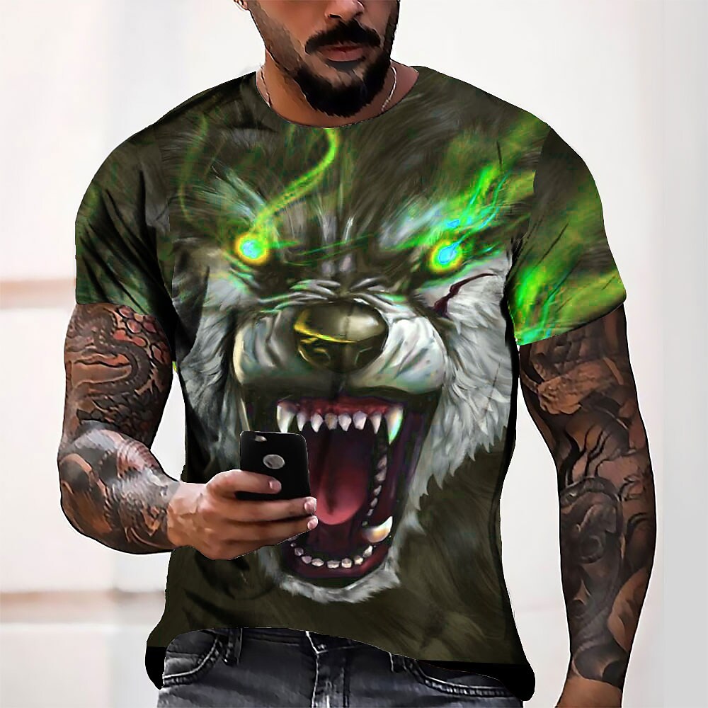 Men's Wolf Graphic Neck Short Sleeve T-shirt