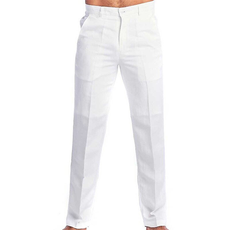Men's Beach  Straight Leg Plain Comfort  Casual Linen / Cotton Pants