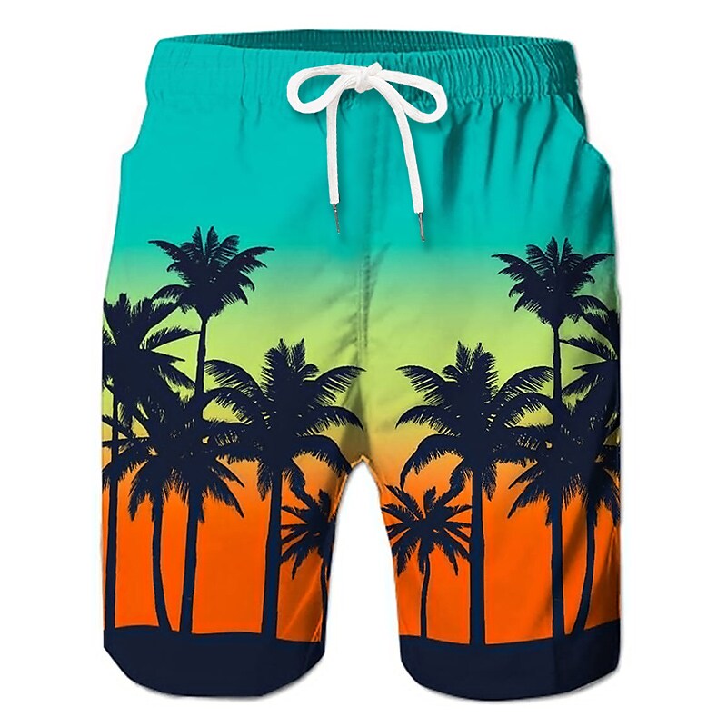 Men's Board Shorts Swim Shorts Swim Trunks Summer Shorts Beach Shorts Drawstring with Mesh lining Elastic Waist Coconut Tree Graphic Prints Quick Dry Short Casual Daily Holiday Boho Hawaiian