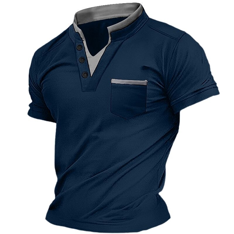 Men's Plain V Neck Short Sleeves Henley Shirt 