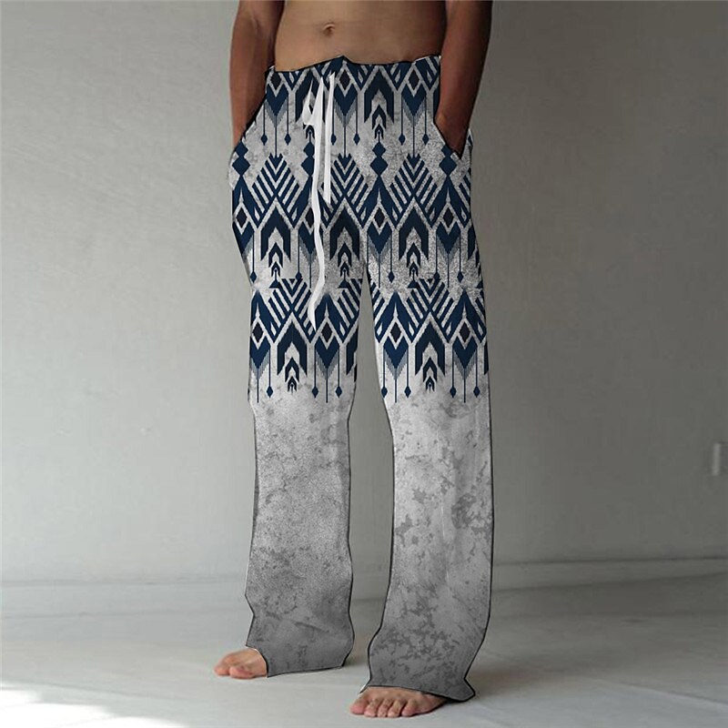 Men's  Elastic Drawstring Color Block Graphic Prints  Casual Trousers
