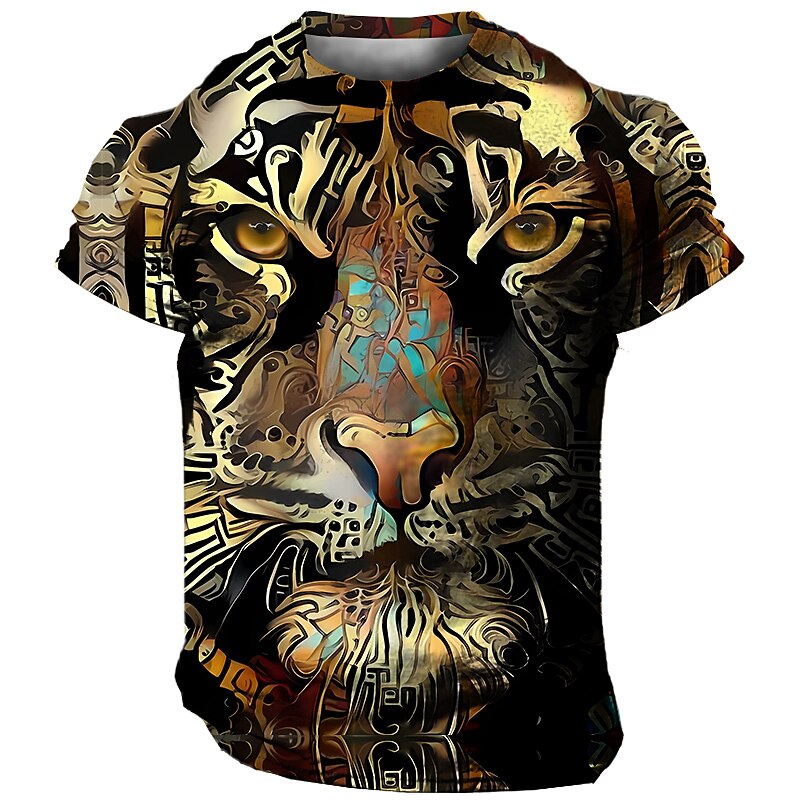 Men's Graphic Animal Tiger Crew Neck 3D Print Short Sleeve Vintage T-shirt 