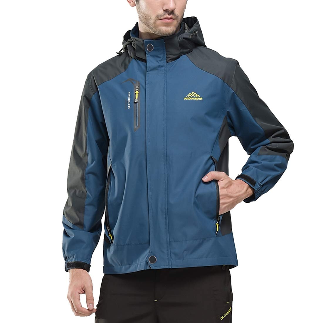 Men waterproof rain jacket gorpcore windproof raincoat sportswear outdoor hiking traveling cycling detachable hooded trench coat softshell running jackets lightweight thermal warm winter jacket