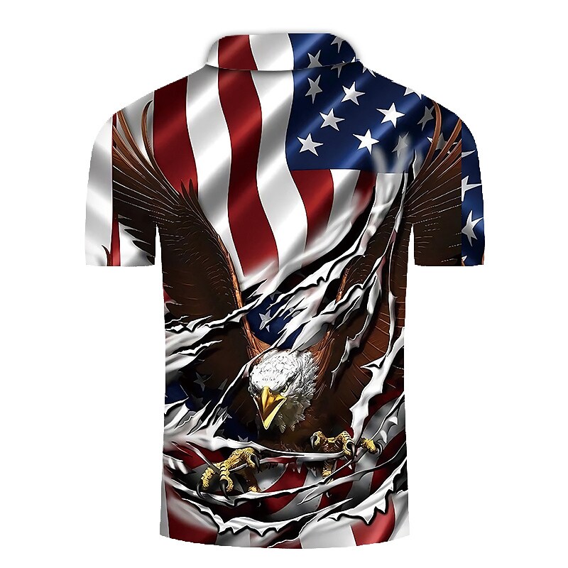 Men's Graphic Prints Eagle American Flag National Flag   Button-Down Short Sleeve Polo Shirt