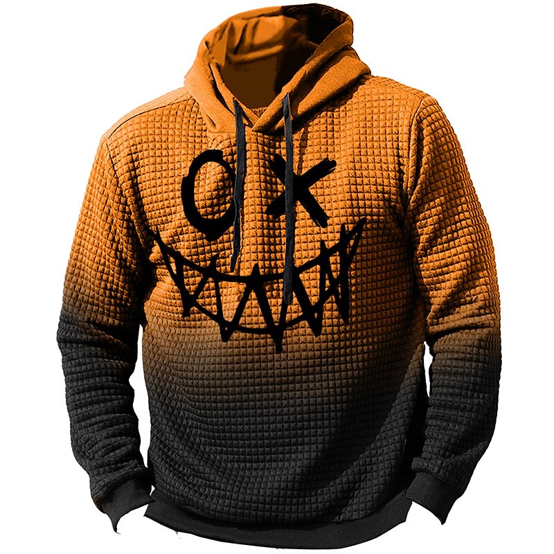 Men's Pullover Daily Classic Casual Pumpkin Graphic Prints Hoodies Waffle Hoodie Black Yellow Orange Long Sleeve Designer Halloween Holiday Going out Hooded 3D Print Print Spring &  Fall