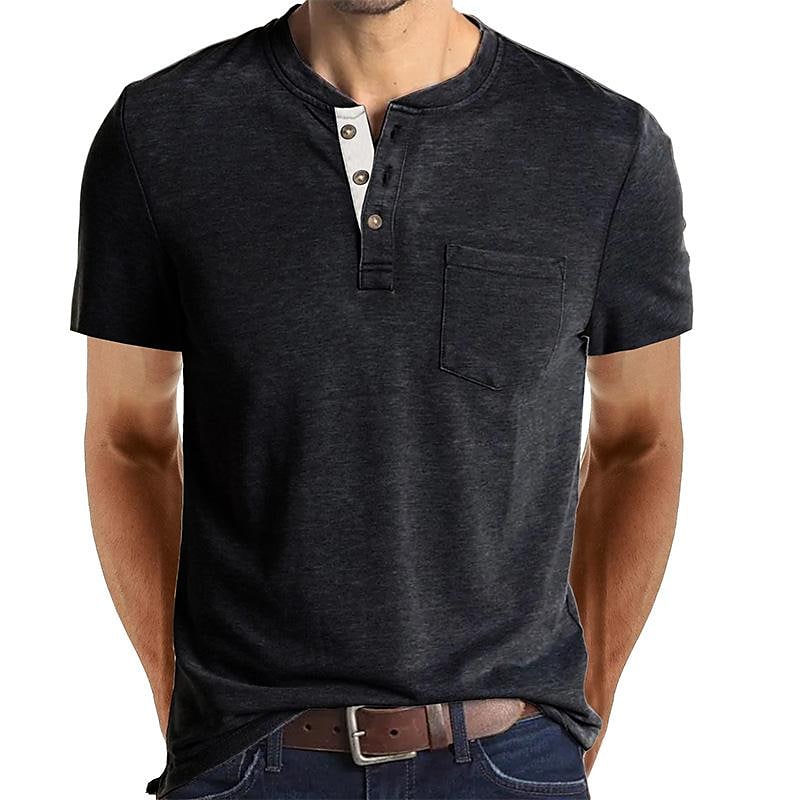 2022 Men's  Short Sleeved Henley T-Shirt