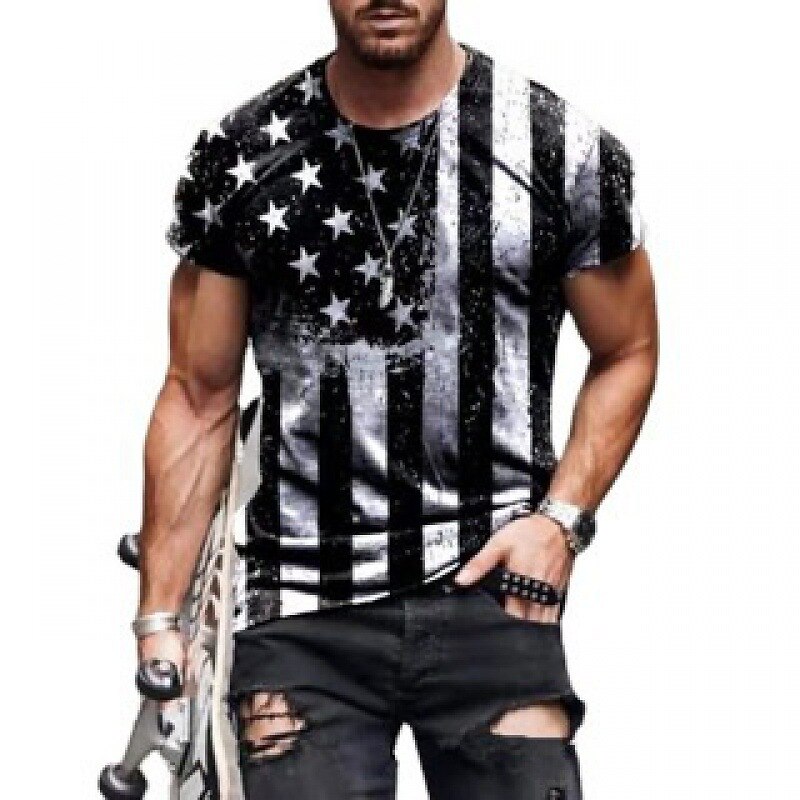 American Flag Print Men's Outdoor Zip Retro  Short Sleeve T-Shirt