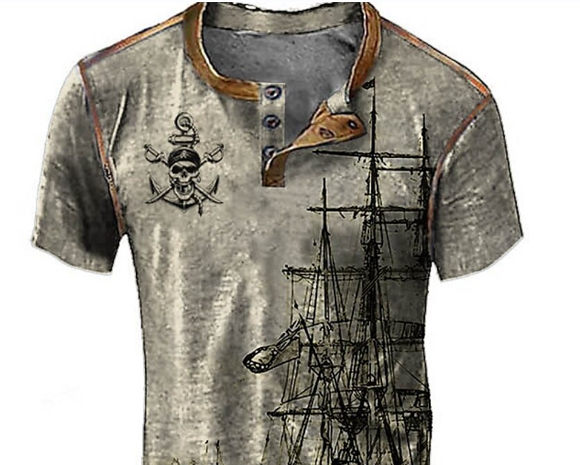 Men's Graphic  Skull Letter Crew Neck Tee