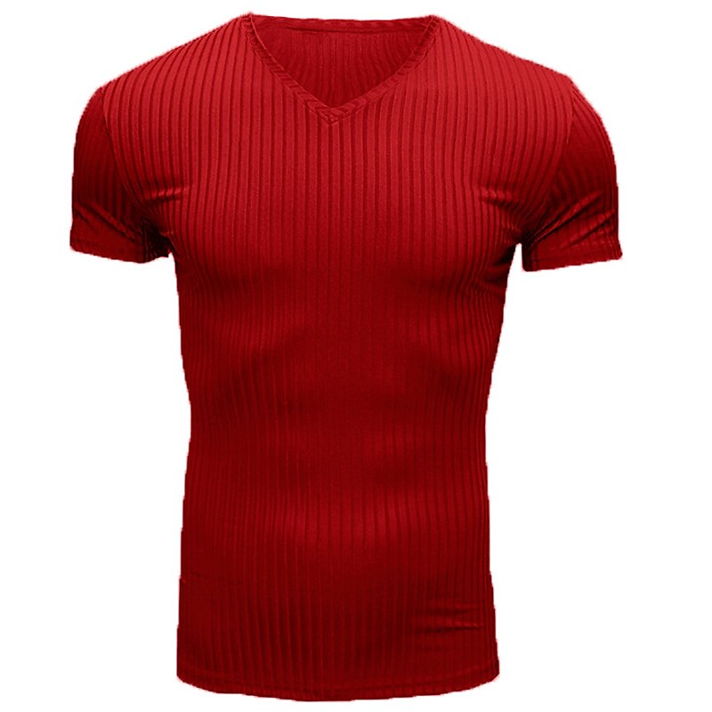 Men's Plain V Neck  Muscle Short Sleeves T-shirt 