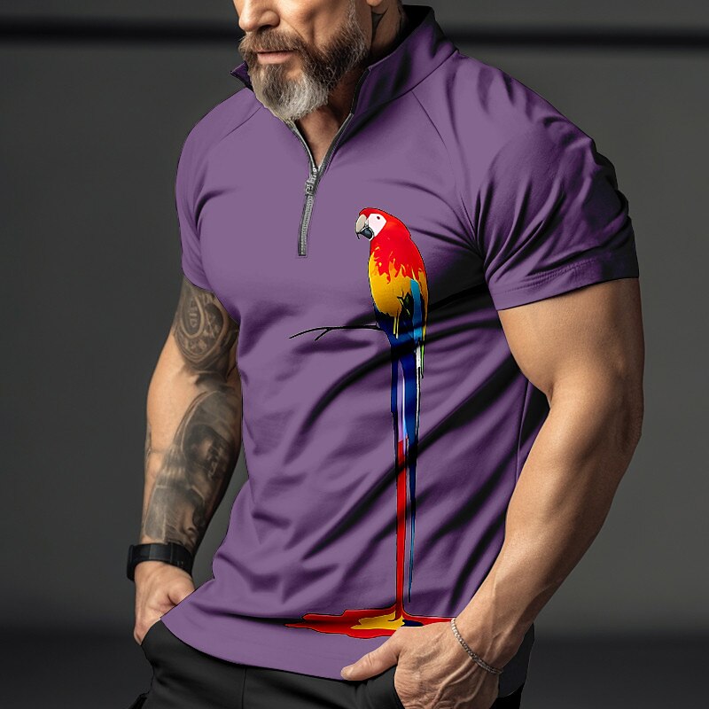 Men's Outdoor Golf Street Fashion Comfortable Breathable Soft Prints Zipped Short Sleeve Polo Shirt