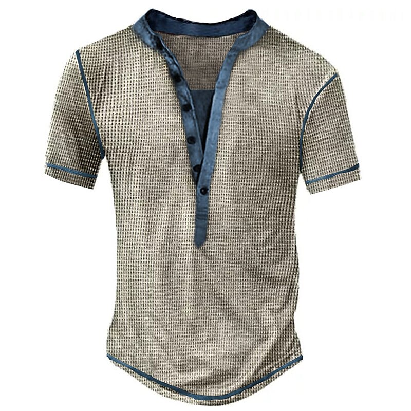 Men's Outdoor Street Casual Sport Breathable Comfortable Light Plain V-neck Short Sleeve Henley Shirt