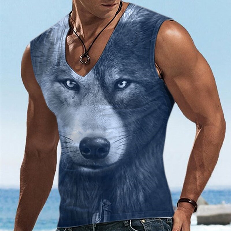 Men's Wolf V Neck 3D Print  Sleeveless Vest 
