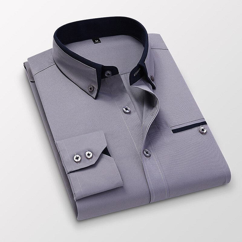 Men's Outdoor Wedding Work Casual Breathable Comfortable Button Light Plain Long Sleeve Shirt