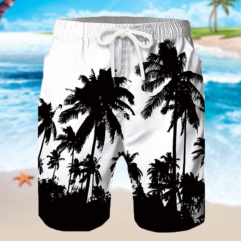 Men's Board Shorts Swim Shorts Swim Trunks Summer Shorts Beach Shorts Drawstring with Mesh lining Elastic Waist Coconut Tree Graphic Prints Quick Dry Short Casual Daily Holiday Boho Hawaiian