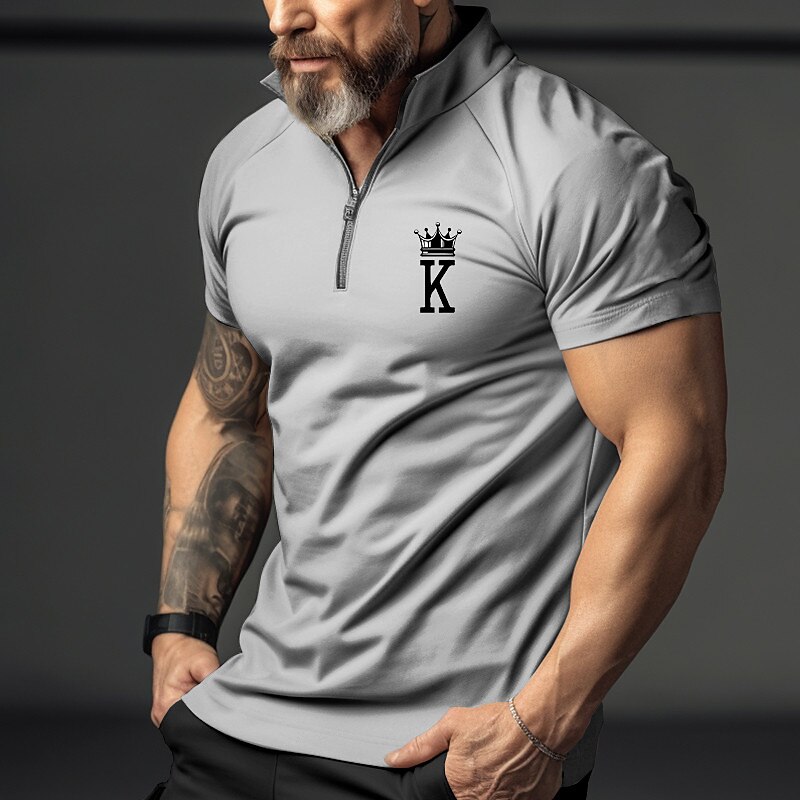 Men's Outdoor Golf Street Fashion Comfortable Breathable Light Prints Zipped Short Sleeve Polo Shirt