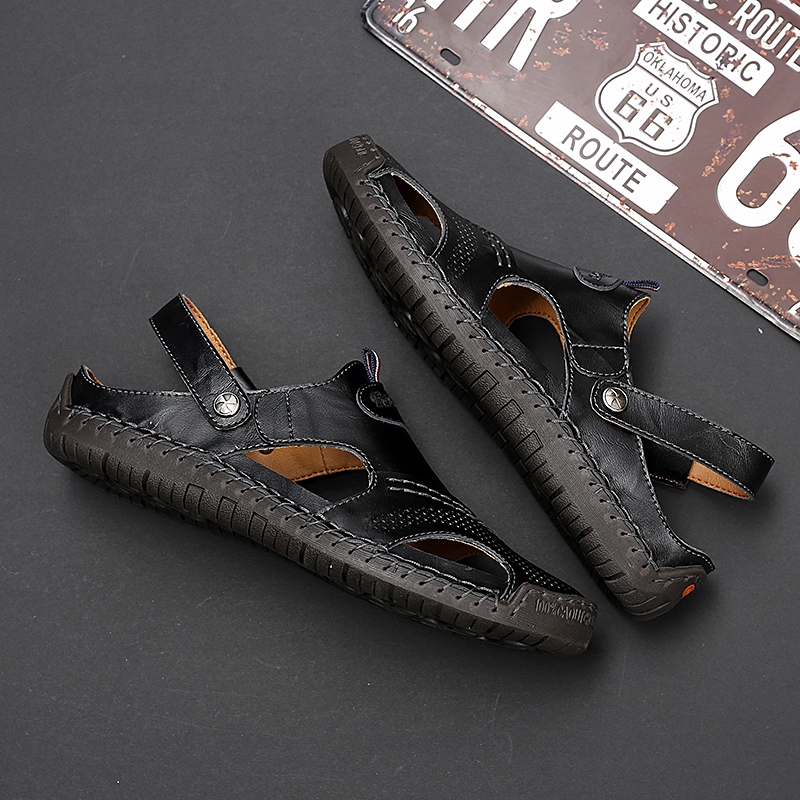 Men's Sandals Comfort Shoes Slingback Sandals Casual Outdoor Daily Upstream Shoes Cowhide Breathable Waterproof Non-slipping Light Brown Dark Brown Black Summer