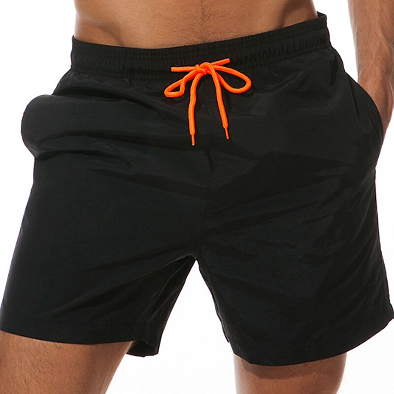 Men's Sport Runing Swimming Pockets Drawstring Breathable Solid Color Shorts 