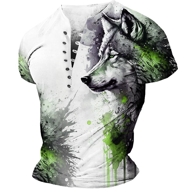 Men's Outdoor Street Sports Fashion Comfortable Breathable 3D Print Short Sleeve Henley Shirt