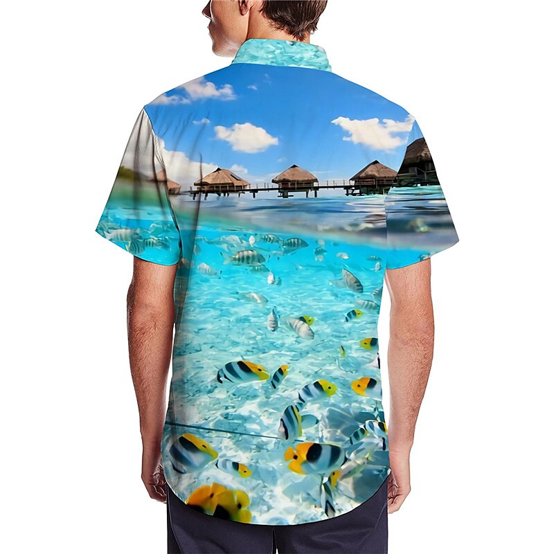 Men's Outdoor Holiday Casual Hawaiian Fashion Breathable Comfortable Light Print Short Sleeve Shirt
