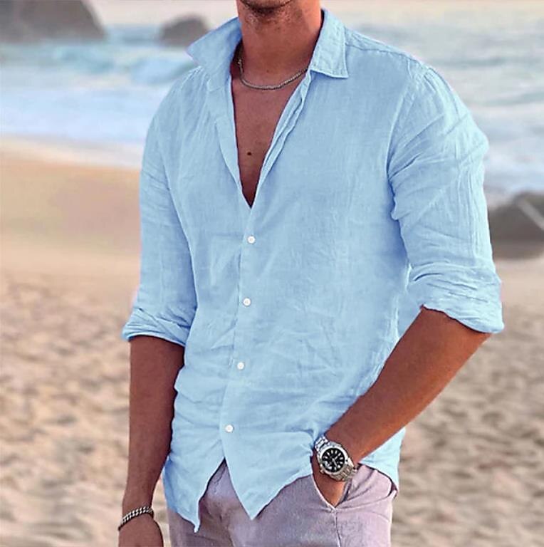 Men's Outdoor Beach Fashion Casual Breathable Comfortable Light Plain Long Sleeve Shirt