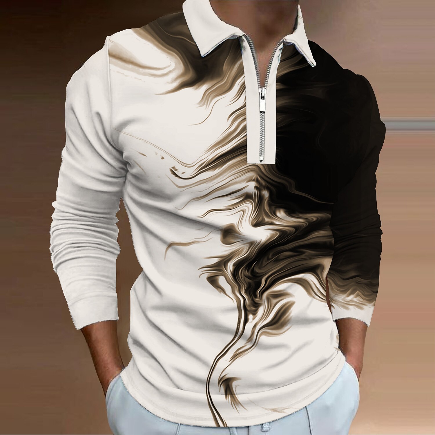 Men's Outdoor Golf Street Fashion Comfortable Breathable Light Lapel 3D Prints Long Sleeve Polo Shirt