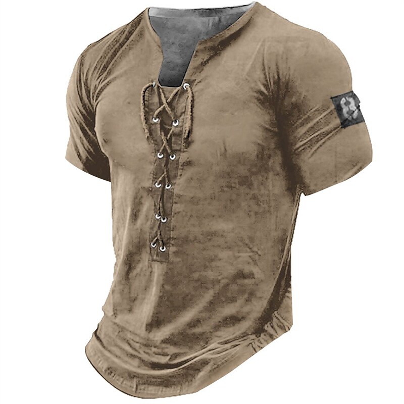 Men's Graphic Number 3D Print  Lace up Short Sleeve Henley Shirt 