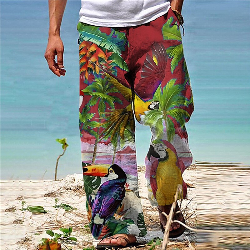 Men's  Drawstring Elastic Waist  Animal Coconut Tree Casual Hawaiian Pants