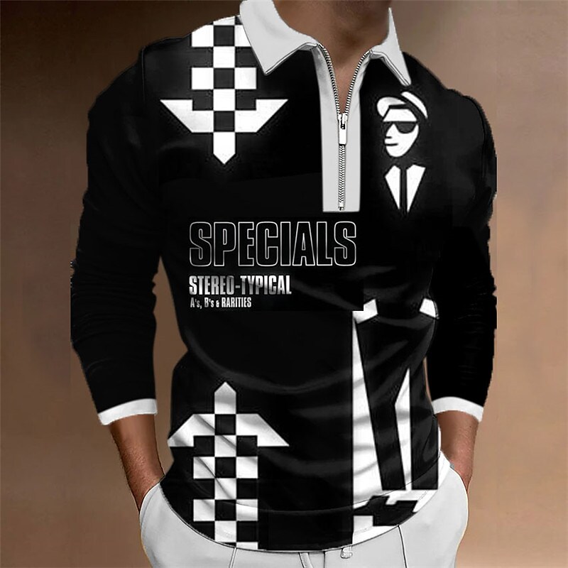 Men's Plaid Abstract Graphic Prints 3D Print Long Sleeve Polo T-shirt