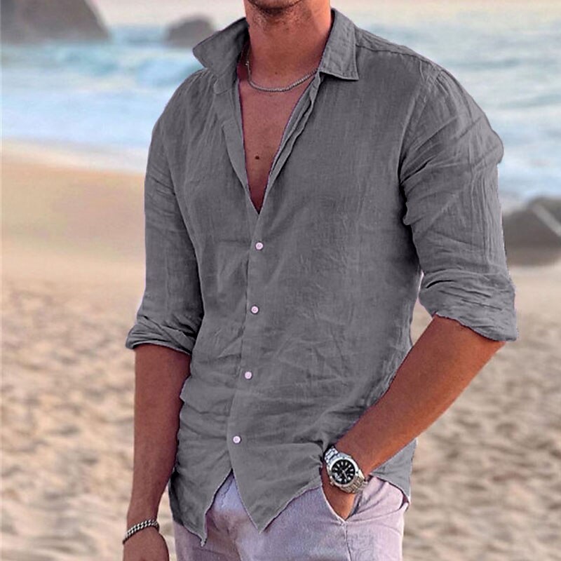 Men's Outdoor Beach Fashion Casual Breathable Comfortable Light Plain Long Sleeve Shirt