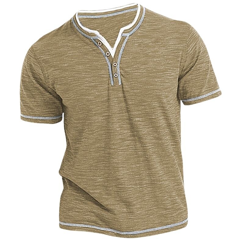 Men's Outdoor Street Vacation Fashion Comfortable Breathable Pocket Plain Short Sleeves Henley Shirt