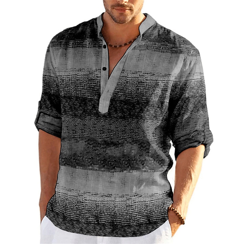 Men's Linen Outdoor Street Fashion Casual Breathable Light Long Sleeves Prints Shirt