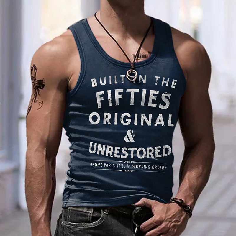 Men's Letter Crew Neck  Sleeveless Casual Undershirt 