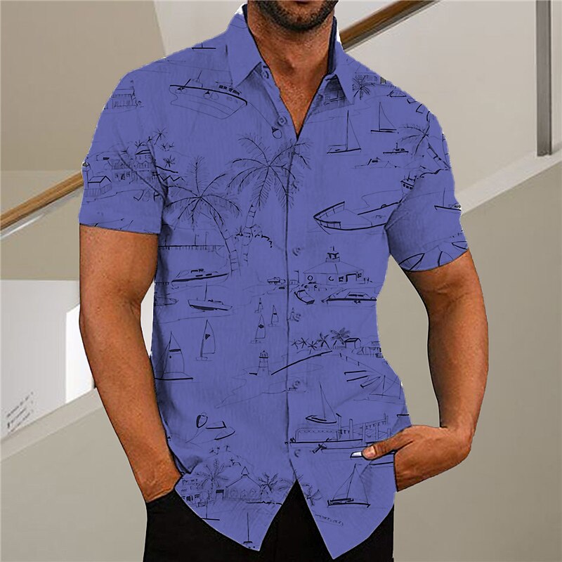 Men's Outdoor Beach Holiday Street Casual Fashion Breathable Comfortable Light Print Short Sleeve Shirt